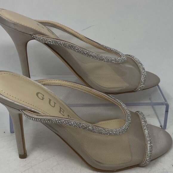 GUESS Mansa Silver Rhinestone Mule Heels – Peep Toe, Slip-On, Size 6 - Picture 4 of 11